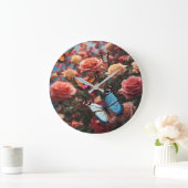 Grande Horloge Ronde Rose et papillons (Maison)