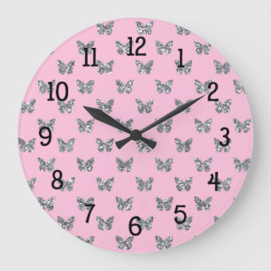 Grande Horloge Ronde Rose et papillons de papillon de parties