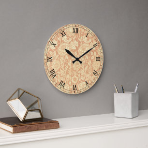 Grande Horloge Ronde Rose et rose par William Morris, Fleurs vintage