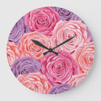 Grande Horloge Ronde Rose Galore : Beau Motif sans couture.