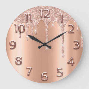 Grande Horloge Ronde Rose Gold Arabe Numéro de Parties scintillant Dé