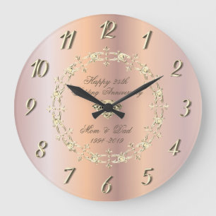 Grande Horloge Ronde Rose Gold Diamants Or 25e Anniversaire de Mariage