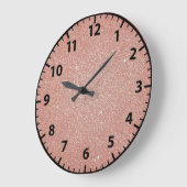 Grande Horloge Ronde Rose Gold Faux Glitter Girly Wall Clock (Angle)