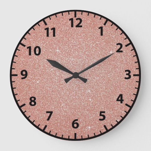 Grande Horloge Ronde Rose Gold Faux Glitter Girly Wall Clock (Recto)