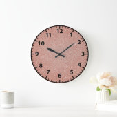 Grande Horloge Ronde Rose Gold Faux Glitter Girly Wall Clock (Maison)