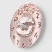 Grande Horloge Ronde Rose Gold Lèvres Numéro Parties scintillant Lecteu (Angle)