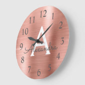 Grande Horloge Ronde Rose Gold Metallic Monogram Nom & Initiation (Angle)