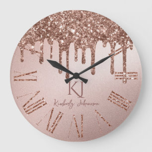 Grande Horloge Ronde Rose Gold Pailletés Glam & Initiales Monogramme