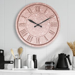 Grande Horloge Ronde Rose Gold Parties scintillant Roman Numéros Étince<br><div class="desc">Rose Gold Parties scintillant Roman Numérique Étincelle Girly Grande horloge</div>