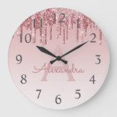 Grande Horloge Ronde Rose Gold Sparkle Glitter Monogram Name & Initial (Recto)
