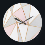 Grande Horloge Ronde Rose, Grey & Gold Geo<br><div class="desc">Rose,  Grey & Gold Geo</div>
