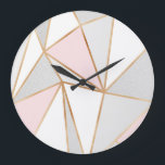 Grande Horloge Ronde Rose, Grey & Gold Geo<br><div class="desc">Rose,  Grey & Gold Geo</div>