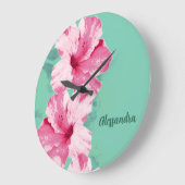 Grande Horloge Ronde Rose Hibiscus Tropical (Angle)