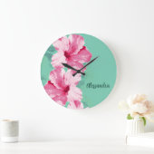 Grande Horloge Ronde Rose Hibiscus Tropical (Maison)