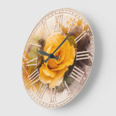 Grande Horloge Ronde Rose jaune unique aquarelle (Angle)