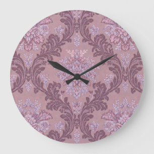 Grande Horloge Ronde Rose Lavande Pâle Mauve Lilas Élégant Damassé
