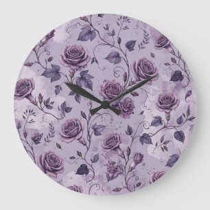 Grande Horloge Ronde Rose Lavande Poussiéreuse Teintes Rêveuses Florale