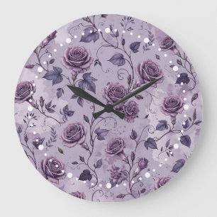 Grande Horloge Ronde Rose Lavande Poussiéreuse Teintes Rêveuses Florale