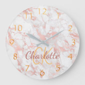 Grande Horloge Ronde Rose or rose marbre nom monogramme (Recto)