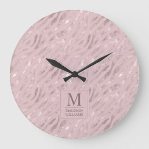 Grande Horloge Ronde Rose Pâle Pastel Doré Argent Pailleté Motif