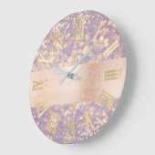 Grande Horloge Ronde Rose Parties scintillant or Confetti Purple chiffr (Angle)