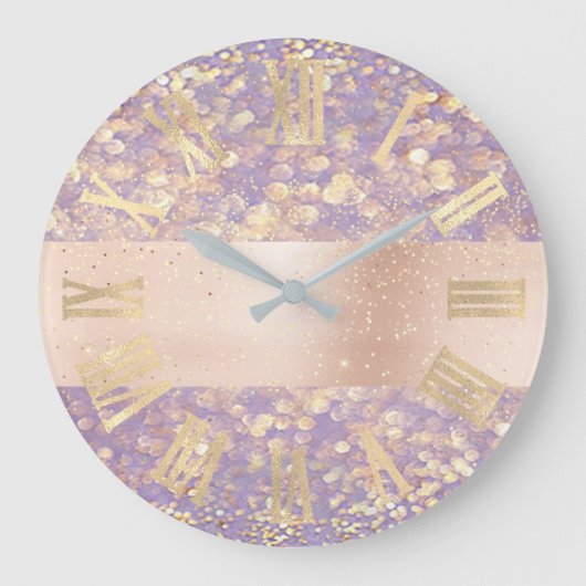 Grande Horloge Ronde Rose Parties scintillant or Confetti Purple chiffr (Recto)