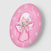 Grande Horloge Ronde Rose pastel ange, rose chaud et gris (Angle)
