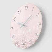 Grande Horloge Ronde Rose Pastel Poudre Parties scintillant chiffres ar (Angle)