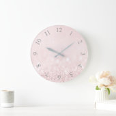 Grande Horloge Ronde Rose Pastel Poudre Parties scintillant chiffres ar (Maison)