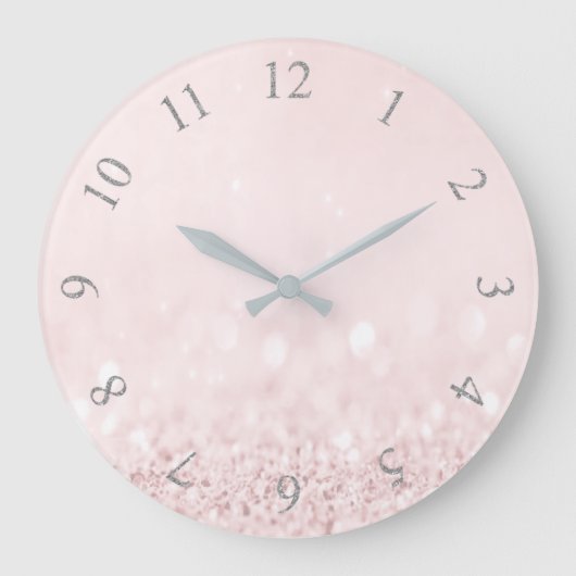 Grande Horloge Ronde Rose Pastel Poudre Parties scintillant chiffres ar (Recto)