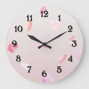 Grande Horloge Ronde Rose Pétale Florale Rose Romantique Teintée de Ros