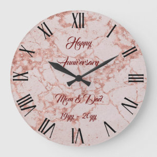 Grande Horloge Ronde Rose Poudré Luxueux Marbre Pailleté Personnalisé