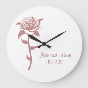 Grande Horloge Ronde Rose rose anniversaire ou date de mariage personna