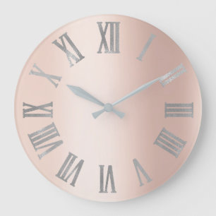 Grande Horloge Ronde Rose rose de gris argenté lux romain minimal de