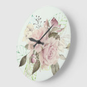 Grande Horloge Ronde Rose Rose Floral (Angle)