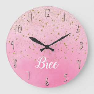 Grande Horloge Ronde Rose rosé rose et or paillettes glamour chic scint