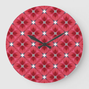 Grande Horloge Ronde Rose rouge diamant motif géométrique