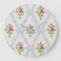 Rose Victorian Roses w/Blue Ribbon Lattice