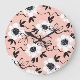 Grande Horloge Ronde roses Abstraits, couleurs pâles, motif vintage.