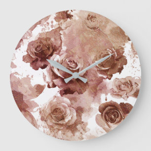 Grande Horloge Ronde Roses Aquarelle 3