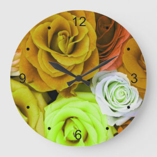 Grande Horloge Ronde Roses colorés