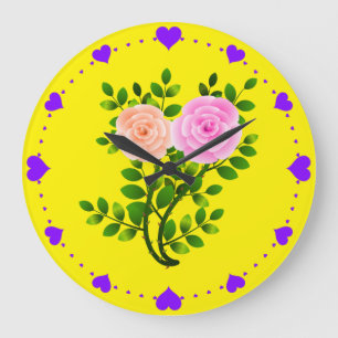 Grande Horloge Ronde Roses rose jaune