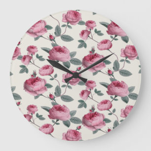 Grande Horloge Ronde Roses roses