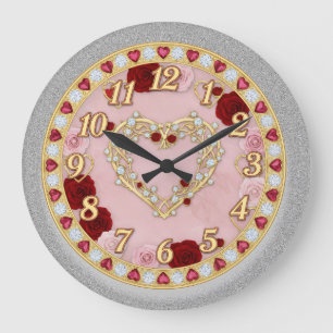 Grande Horloge Ronde Roses Rouges