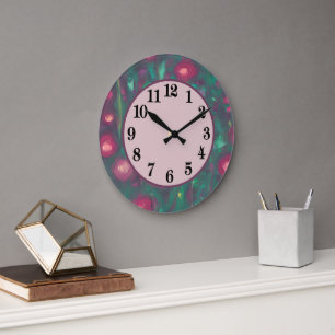 Grande Horloge Ronde Roses rouges atténuées abstraites décoratives