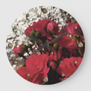 Grande Horloge Ronde Roses rouges bourgeons frais floraison feuille bri