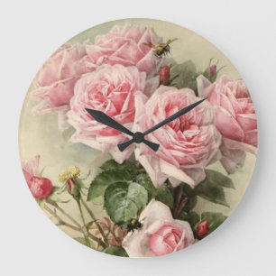Grande Horloge Ronde Roses victoriens roses chics minables