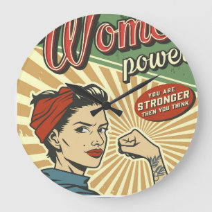 Grande Horloge Ronde Rosie Riveter, Woman Power Retro Design