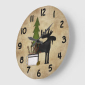 Grande Horloge Ronde Rostic Country Mountain Silhouette Moose (Angle)