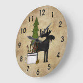 Grande Horloge Ronde Rostic Country Mountain Silhouette Moose (Angle)